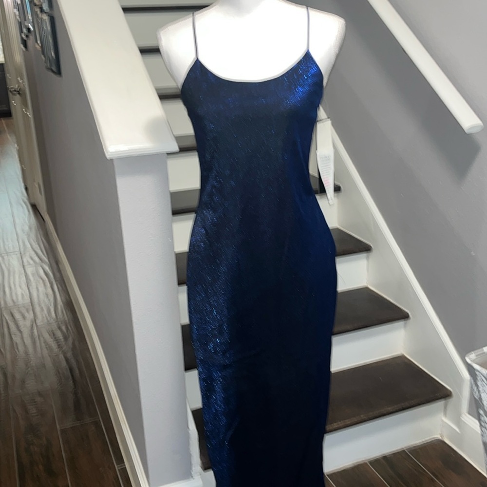 Blondie and Me Evening Royal Blue ￼ 
iridescent Gown. Spaghetti straps 11-12
